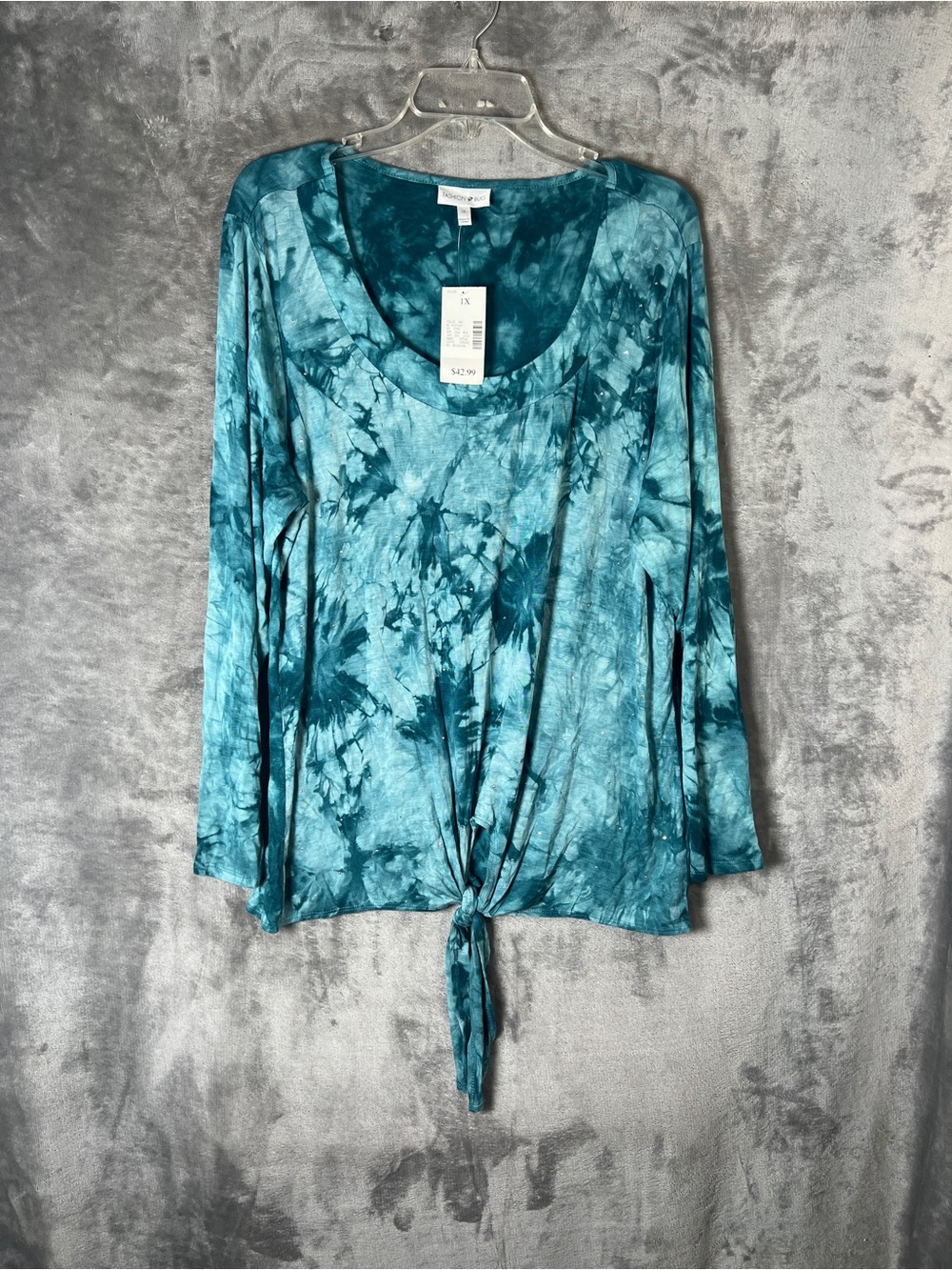 Fashion Bug Teal Tie-Dye Long Sleeve Front-Tie Top